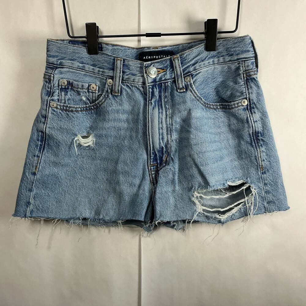 Aeropostale High Rise Baggy Distressed Denim Cut Off Shorts Size 2 Short